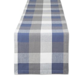 DII Tri-Color Check Collection 100% Cotton Tabletop, Table Runner, 14x108, French Blue