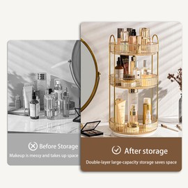 Wolfive 2-layer bathroom counter organizer, large capacity 360° rotating makeup table storage rack, lipstick and skin care storage rack, for bedroom, bathroom, kitchen and other storage(Dark green-2)