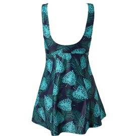 ECUPPER Womens One Piece Swimdress Plus Size Shaping Body Swimsuits Printed Skirt Swimwear with Short Dark Green XL