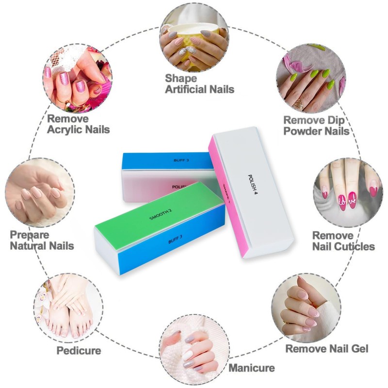 NICECONE 3 Pack 4 Way Nail Buffer for Natural and