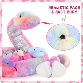 MorisMos - Animal de peluche gigante con bebés, juguete de peluche realista de serpientes de peluche de 80 pulgadas de largo para niños, niñas, niños,