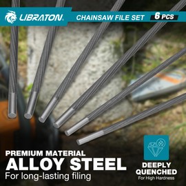 LIBRATON Chainsaw File Set, 5/32", 3/16", 7/32" Chainsaw Sharpening File Kit, Saw Chain Files, Round Saw Files, 6PCS Chain Saw Sharpener Files with Handle for Chainsaw Sharpening, with Pouch