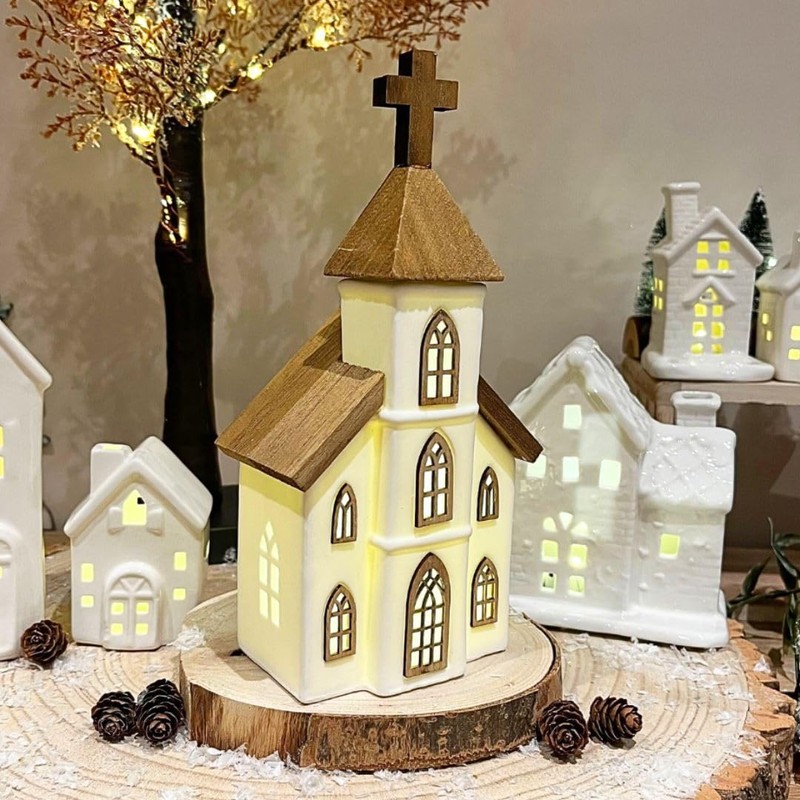 Carousel Home LED Ceramic Christmas Church | Light Up Ceramic