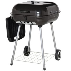 Outsunny Portable Charcoal Grill with Foldable Side Shelf and Bottom Shelf, BBQ Smoker with Wheels and Adjustable Vents on Lid for Picnic Camping Backyard Cooking, Black