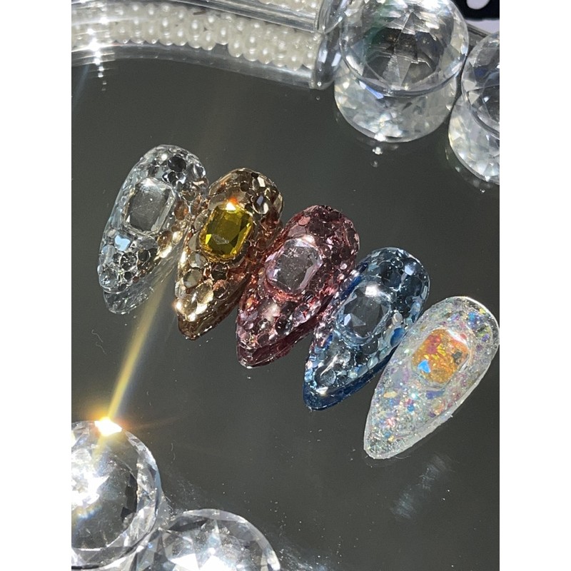 Glitter Gem Handmade Nail Tips - Pink / 글리터젬 수제네일팁