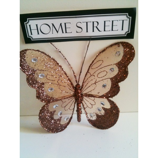 Butterfly with Clip and Glitter Diamante Detail – MEDIUM BROWN