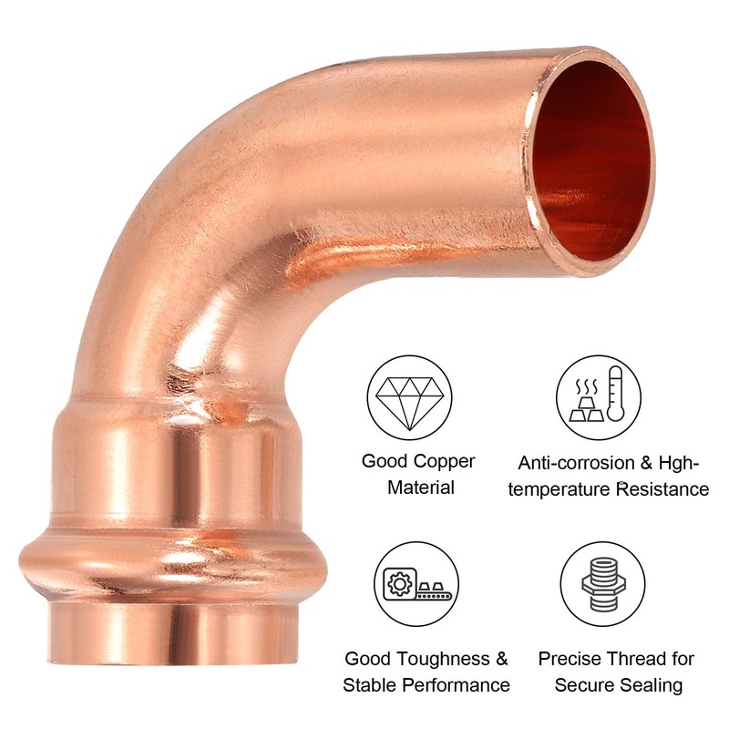 PATIKIL 3/4" x 3/4" Elbow Copper Press Fittings, 5 Pcs