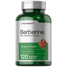 Horbäach Berberine 500mg Supplement | 120 Capsules | Berberine HCl from Barberry Extract | Vegetarian, Non-GMO, Gluten Free