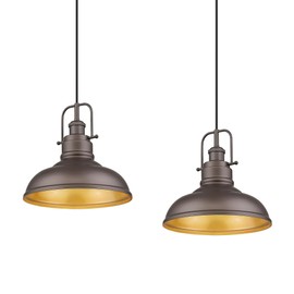 zeyu 2 Pack Farmhouse Pendant Light Fixtures, 11-inch Ceiling Hanging Light Fixtures for Kitchen Dining Room, Oil Rubbed Bronze Finish, 016-1-2PK ORB