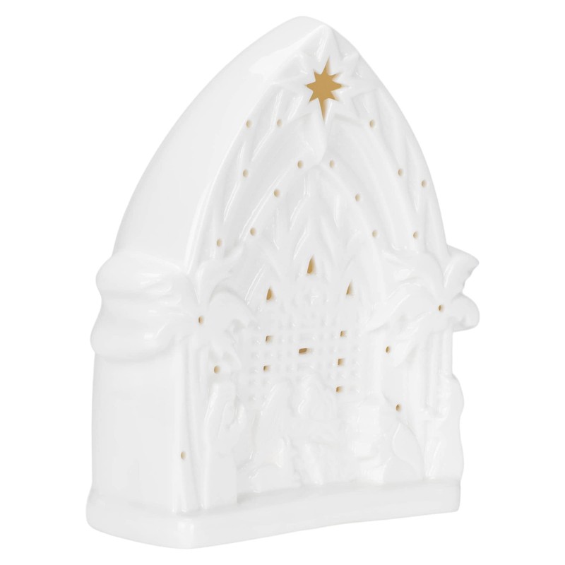 Kurt S. Adler Battery Operated Porcelain Light-Up Nativity, 6-Inches, White