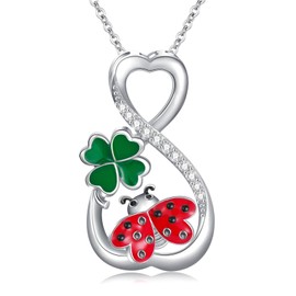 Grmdit Ladybug Necklace for Women S925 Sterling Silver Clover Pendant Necklace With Ladybug for Women Ladybug Lover