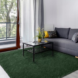 SOANNY Living Room Area Rug, 80x150 cm Dark Green Soft Solid Carpet for Bedroom Dorm Nursery Bedside Kids Room Lounge Office Fluffy Shaggy, Non-Slip, Washable Throw Rug for Home, Forest Green