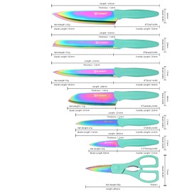 KATISUN Kitchen Knife Set with Guards, 13 Piece Rainbow Titanium Coated Stainless Steel Boxed Knives Set, Anti-Rust and Dishwasher Safe, 6 Knives with 6 Blade Covers and Kitchen Shears