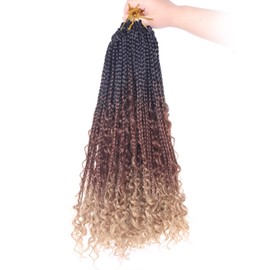 Beverlee 16 Inch Boho Braids Pre-Looped Synthetic Crochet Hair for Black Women - Bohemian Messy Box Braids with Curly Ends