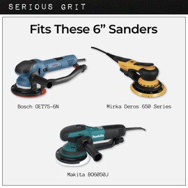 Serious Grit - 6-Inch 15-Hole 150 Grit Sanding Discs - Heavy-Duty Hook & Loop Film Discs - Sandpaper for Random Orbital Sanders - 50 Pack Box
