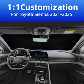 Windshield Sun Shade for Toyota Sienna 2021-2025, Front Window Shades Custom Fit for Sienna, Foldable Car Sun Shield with Steering Wheel Sunshade to Block UV Keep Car Cool
