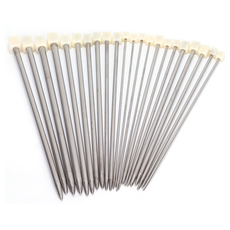 22Pcs Knitting Needles Stainless Steel Straight Single Pointed HandMade Wool