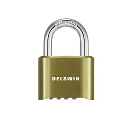 DELSWIN 4-Digit Combination Lock Outdoor Padlock - Heavy Duty Locker Lock with Hardened Steel Shackle, Waterproof Combo Lock for Gym Locker, Hasp Storage, Shed, Fence, Gate (Brass,1Pcs)