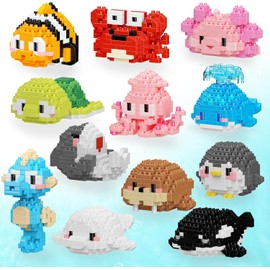 Party Favors for Kids, 12 Pack Mini Building Blocks Set with Sea Creatures, Classroom Prizes, Small Toy Prizes, Gift Bags, Mint Toys, G