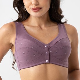 Numgug Daisy Bras for Older Women Front Closure, Comfort Breathable No Underwire Daisy Bra for Seniors 38 Purple