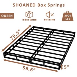 SHOANED SHOANED Queen Size Box Springs - 5 Inch Low Profile Mattress Foundation No Noise Heavy Duty Metal Basics Bed Base with Clean Fabric Cover, Easy Assembly