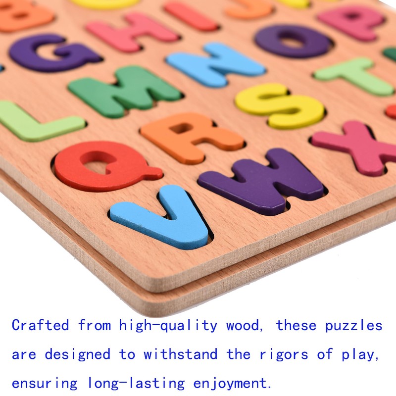 2PCS Wooden Alphabet Number Shape Puzzles for Toddlers, Educational Learning