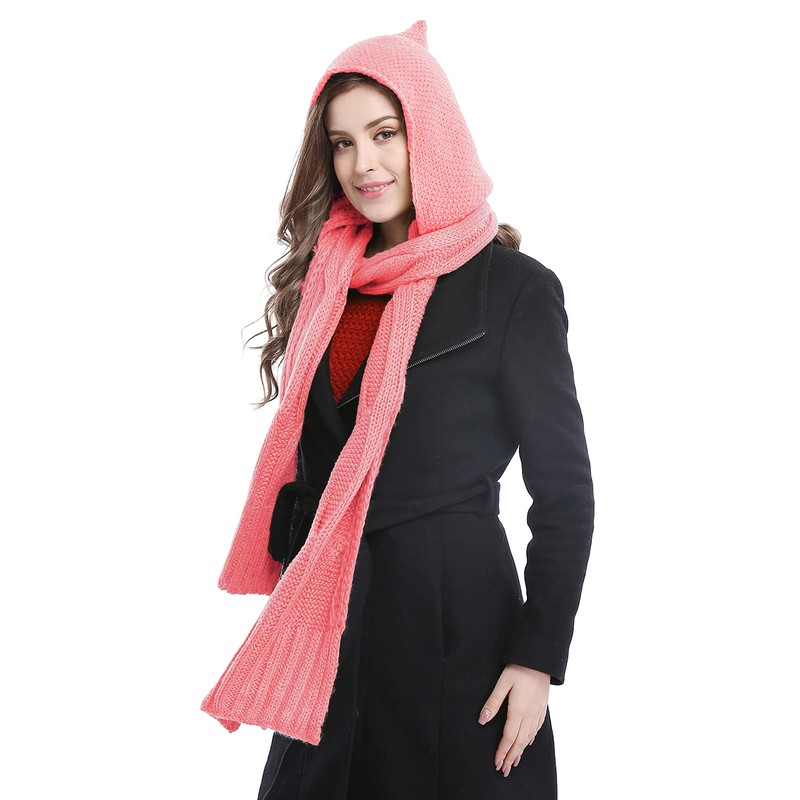 Bellady Bufanda de punto con capucha de invierno, Rosado, Talla