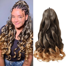 French Curl Braiding Hair 8 Packs 14 Inch Loose Wavy Bouncy Braiding Hair Pre Stretched 60g/Pack Synthetic French Curly Braiding Crochet Hair for Black Women 1B/30#