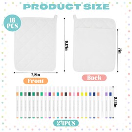 40 Pcs Pot Holder with Pocket for Craft Include 16 White Heat Resistant Pot Holders and Oven Mitts with 24 Makers for Kitchen Cooking and Baking Christmas DIY Craft Project Set