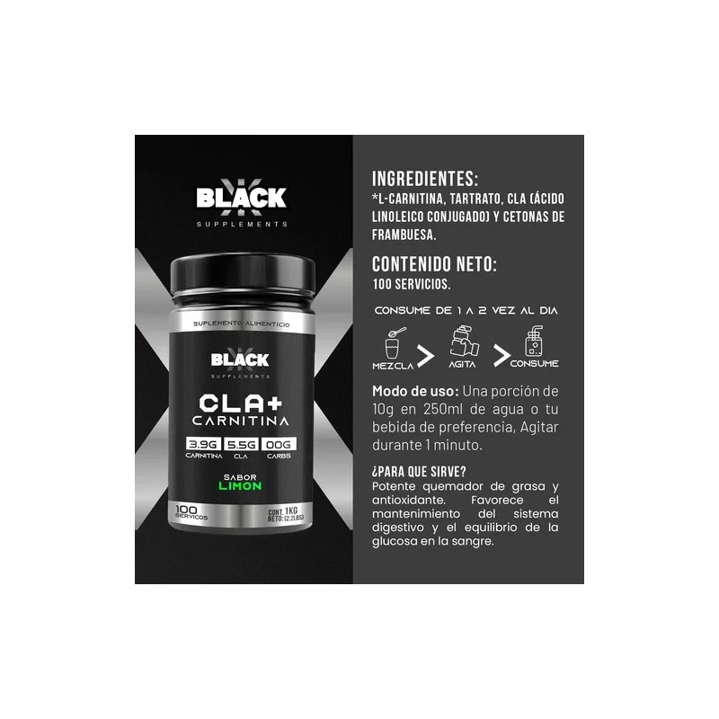Black Supplements Cla Carnitina 1kg 100servicios Sabor