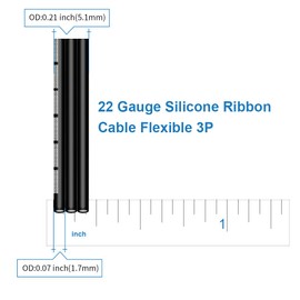 BNTECHGO 22 Gauge Silicone Ribbon Cable Flexible 3P Black 100 ft Flat Cable 22 AWG Stranded Tinned Copper Wire