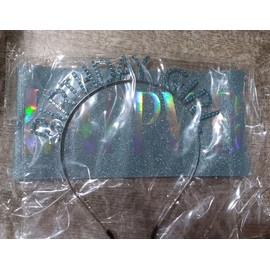 PQRUU Birthday Sash and Crown Girl Headband Tiara Rhinestone Happy Birthday Sash Glitter Teal Accessories Set Party Decorations Supplies Stuff Gifts for Girls Princess Queen Women Adult Woman