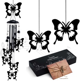 Gabzart Butterfly Wind Chimes for Outside/Indoors, Butterfly Gifts for Women Mom Grandma, Aluminum Tubes Windchimes S Hook, 37" Wind Chime Hanging Decor for Home Patio Garden Porch Yard
