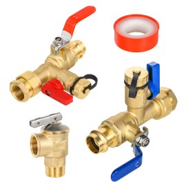 EFIELD 1/4 Turn Isolator Tankless Water Heater Valve Kit, 3/4"Copper Press Inlet