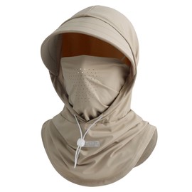 Cooling Breathable Balaclava Full Face Mask with Wide Brim Sun UV Protection Hood for Men Women Fishing Motorcycle Skiing, Khaki, One Size