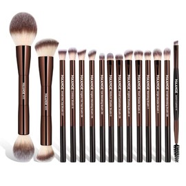MAANGE Juego de 15 brochas de maquillaje de doble extremo, cepillo de maquillaje de doble cara en ángulo/redondo, base de maquillaje, mezcla de contor