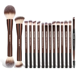 MAANGE Juego de 15 brochas de maquillaje de doble extremo, cepillo de maquillaje de doble cara en ángulo/redondo, base de maquillaje, mezcla de contor