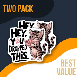 Cute Cat Sticker - Funny Hey You Dropped This Brain Sticker - Adorable Kitty Holding Brain Sticker - Humorous Vinyl Decal - Durable Decorative Design for Home or Offic - AAS0909