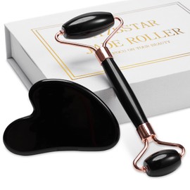 XYZBSTAR Jade Roller for Face, Facial Roller Massager Skin Care Tool, Gua Sha Facial Tools for Face, Neck, Eyes, Reduce Puffiness of The Skin (Black)