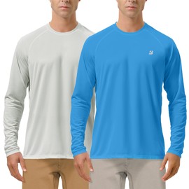 Roadbox Men's 2 Pack UV Sun Protection SPF UPF 50+ Long Sleeve Quick Dry Fishing Shirts Outdoor Rash Guard for Running Hiking Swimming