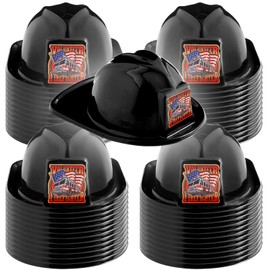 Jiuguva 48 Pcs Firefighter Hats for Kids Plastic Toddler Soft Fireman Hat Fire Chief Helmet for Role Play Costume Party (Black)