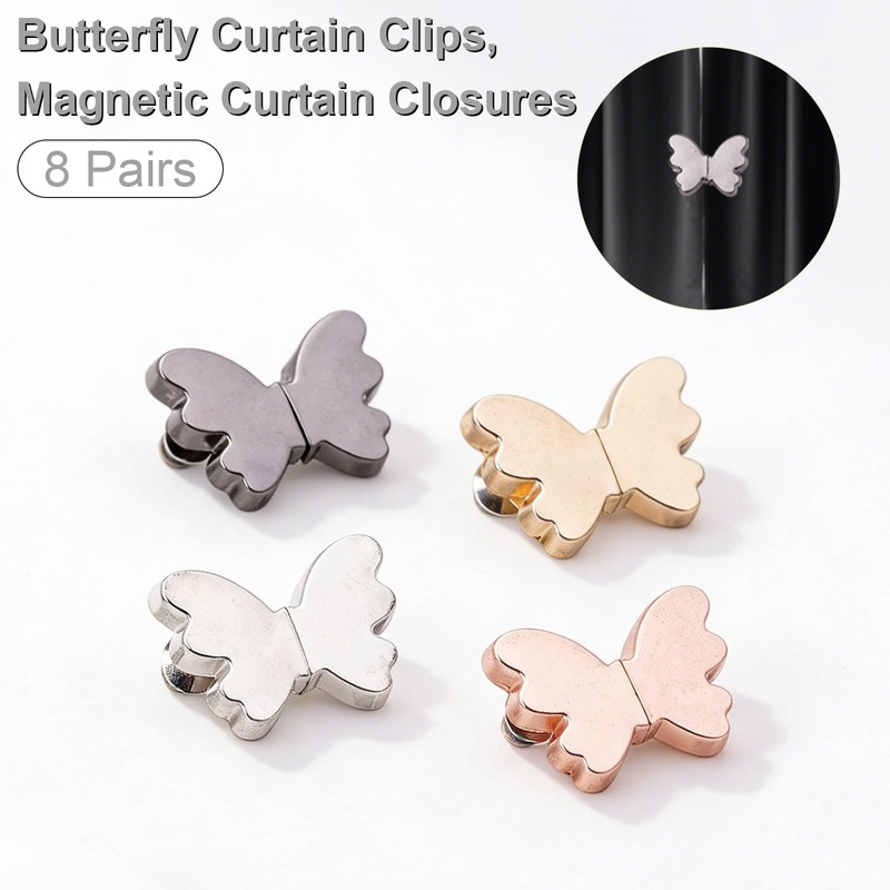 8 Pairs Butterfly Curtain Clips, Magnetic Curtain Closures, Easy to