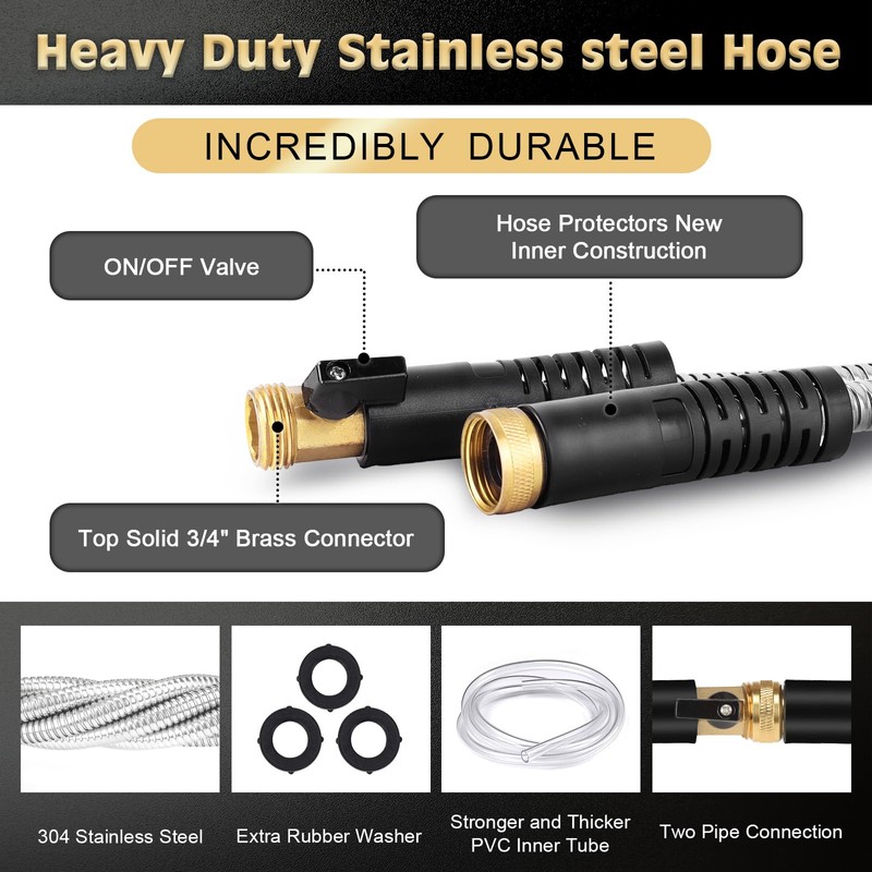 Metal Garden Hose 75FT Stainless Steel Heavy Duty Flexible Lightweight