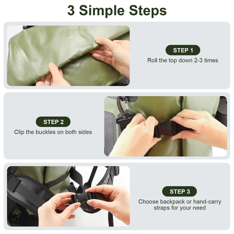 Waterproof Duffel Bag, 70L Large Motorcycle Dry Backpack, Heavy-Duty Roll