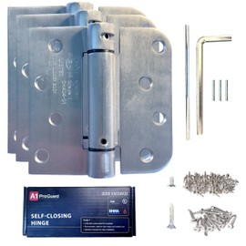 A1 ProGuard - Self Closing Spring Loaded Hinges, 4 Inch, Adjustable Tension for Garage, Front, Back Door, UL Listed, Left and Right Hand, 5/8'' Radius and Square Corners, Brushed Nickel, 3 Pack