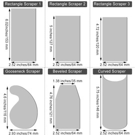 Therwen Scraper Burnisher and 6 Pcs Multi-Shaped Scraper Set Burnishing Tool Card Scraper Woodworking Include 3 Rectangle 1 Gooseneck 1 Curved 1 Beveled Hand Cabinet Scraper for Woodworking (Silver)