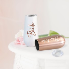 Ugiftcorner Bride Tribe Cups Set of 4 Bachelorette Cups for Guest Team Bride Bachelorette Party Favors Bridal Shower Gifts for Wedding Stainless Steel Insulated Tumbler with Lid Champagne Flute 6 OZ