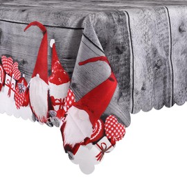 Fontien Christmas Tablecloth, 180 x 150 cm, Rectangular, Long Christmas Tablecloth, Table Runner, Red, Tablecloth, Dining Tablecloth, Washable, for Living Room, Dining Room, Party, Grey and Red