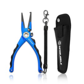 Fishing Pliers for Saltwater & Freshwater, with line Cutter, 7.5inches,Hook Remover Pliers, Fishing Split Ring Pliers, SUS420 Jaws with Titanium Coating, Tungsten Carbide Cutter, Blue