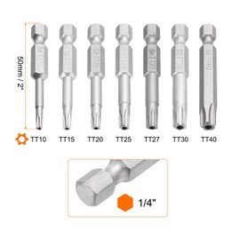 HARFINGTON 7pcs Torx Bits Sets 1/4" Hex Shank TT10-TT40 Magnetic Head 2" Length Screwdriver Bits S2 Steel 5 Point Security for Repair Work Electric Screw Driver